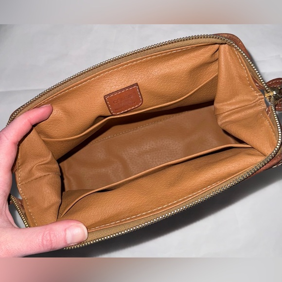 Celine AUTHENTIC Vintage Brown Coated Triomphe Logo Toiletry Makeup Bag Pouch - Picture 12 of 16